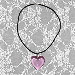 Pendant Necklaces Korean Egirl Y2k Accessories Sweet Pink Red Glass Heart Necklace For Women Friend Gift Harajuku