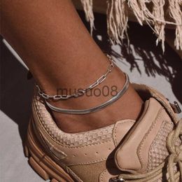 Anklets New Classic Snake Paperclip Chain Anklet Women Simple Width 4mm Stainless Steel Link Chain Anklet For Women Jewelry Gift J230815