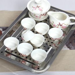 Plates Stainless Steel Serving Tray Household Tea Plate Japanese Style Hollow Holder For Home Teahouse (40x30cm)