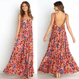 Casual Dresses Beach Floral Printing Suspenders Long Dress For Women 2023 Summer Female Elegant Sleeveless Boho Maxi Holiday