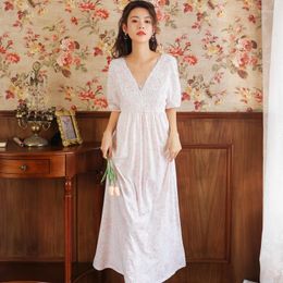 Women's Sleepwear Floral Print Pajamas Dress Contton Mesh Lace Long Peignoir Princess Romantic Nightgowns Vintage Female Nightie