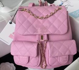 10A 23P New Top Leather Women's Bag Double Backpack Luxury Designer Handbag Classic Fashion AS3787 One Shoulder Pink Mini Backpack Lingge