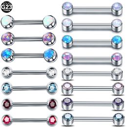 Labret Lip Piercing Jewellery 10Pcslot G23 Opal Nipple 14G Tongue Ring Internal Thread Crystal Barbell Women Body 230814