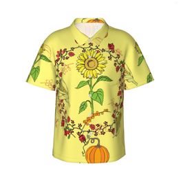 Men's Casual Shirts Thanksgiving Decoration Sunflower Mens Hawaiian Short Sleeve Button Down Beach Tropical Floral