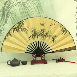 Decorative Figurines Imitation Ebony Folding Fan Male Chinese Style Ventilador Calligraphy Hand Painted Cloth Ventilateur Portable Dance