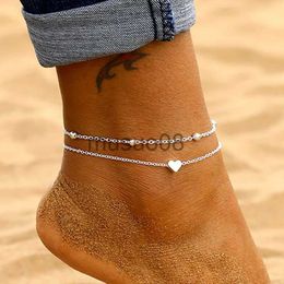 Anklets IPARAM Women's Anklet Bohemian Layered Heart Anklet Summer Beh Anklets On Foot Ankle Brelets For Women Leg Chain J230815