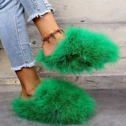 Slippers Plus Female Feather Slippers Home Keep Warm Luxury Shoes Autumn Winter Fashion Outdoor Fur Slides Women Flip Flops X230519