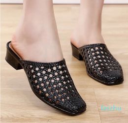 Sandals Beach Shoes Slippers Soft Women's Sandals Hollow Out Mid Heels Korea Style Footwear Antiskid