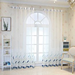 Curtain White Embroidered Feather Sheer Tulle Curtains for Bedroom Living Room Window Ready Made