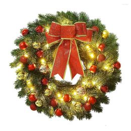 Decorative Flowers Christmas Wreath Reusable Led Glowing 30/40cm Pine Needle Bowknot Ball For Indoor