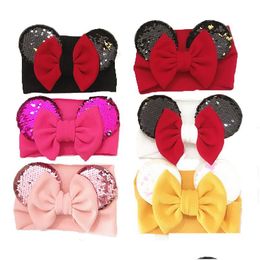 Hair Accessories Baby Girls Sequin Bow Designer Headbands Nylon Turban Infant Elastic Mouse Ears Hairbands Children Headwear Kids Dr Dhmbp