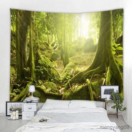 Tapestries Nature forest waterfall printing wall hanging 3d digital printing tapestry home decoration send R230815