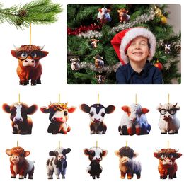 Decorative Objects Figurines 10Pcs Cow Car Pendants Cute Cartoon Hanging Home Tree Decoration Acrylic Cow Pendants Decorative Christmas Tree Ornament 230815