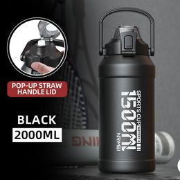 Tumblers 2L Water Bottle Thermos with Removable Straw Protable Stainless Steel Carry Handle for Gym 230814