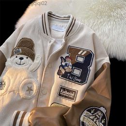 Men's Jackets 2022 New Japan Bear Floating Embroidery Baseball Jacket Men's and Women's Autumn/Winter Style Corduroy Jacket Y2K Z230816