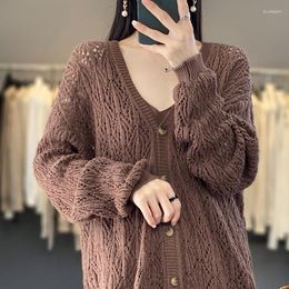 Women's Knits Spring And Summer Pure Cotton Knitted Cardigan Jacket Hollow-out Hook Flower Loose Casual Lazy Coat Long Sleeve