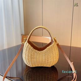 Brand Designer Summer Grass Woven Bag Lafite Grass Handwoven Tote Bamboo Woven Handbag Crossbody Bag Luxury Fashion Bag Size 15x12cm