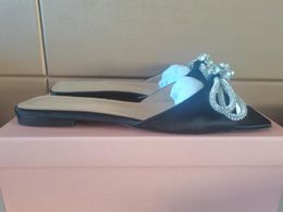 5A 5518180 Machmach Double Bow Satin Plat Sandal Slippers Mules Discount Desinger обувь для женщин размером 35-42 Fendave