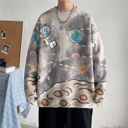 Men's Sweaters Knitted Oversized Men Sweater Space Painting Art Gengar Pullovers Harajuku Streetwear Hip Hop Fashion Gray Casual Unisex 230814