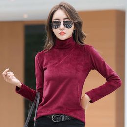 Women's T Shirts Gold Velvet Padded High-neck Bottoming Shirt Long-sleeved T-shirt To Keep Warm And Slim With A Top