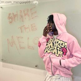 Men's Hoodies Sweatshirts Harajuku Street Letter Printing Genderless Jacket Coat Pink Y2K Hoodie Sweater Long Sleeve Extra Large Zipper Casual Hoodie Z230816