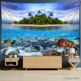 Tapestries Island Landscape Painting Tapestry Wall Hanging Turtle Fish Aesthetic Room Nature Art Mystery Home Decor R230815