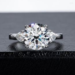 Cluster Rings HTOTOH 4.6 D Colour Moissanite S925 Silver Ring 18K Gold Plated Three Stone Engagement Wedding Fine Jewellery