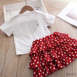 Clothing Sets kids clothes girls Girls' suit summer new love short sleeve dot cake dress two-piece fashion clothes girls clothes R230815