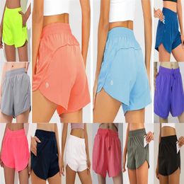 Womens lu tracker short Yoga Shorts Pants Pocket Quick Dry Speed Up Gym Clothes Sport Outfit Breathable Fitness High Elastic Waist311J