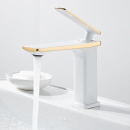 Bathroom Sink Faucets White Gold Black Chrome Brass Basin Faucet Deck Mounted Single Handle Spray Cold And Water Taps