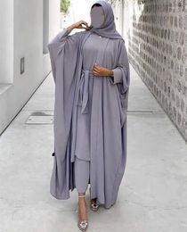 Ethnic Clothing 2 Piece Open Abaya Set Matching Muslim Outfit Abayas For Women Dubai Turkey Short Sleeve Inner Hijab Dress African Islam