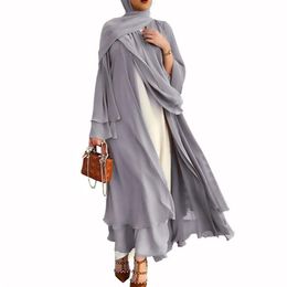 Ethnic Clothing Muslim Women Fashion Long Sleeve Flowy Maxi Cardigan Islamic Open Front Kimono Belt Abaya RobeEthnic343u