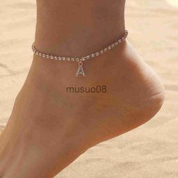 Anklets Crystal Zircon Initial Letter Anklets Women Alphabet Cuban Link Foot Chain Beh Brelets Boho Jewellery Gift J230815