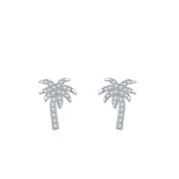 Charm S925 Silver Coconut Tree Earrings for Women, Japan and South Korea, Sweet, Fresh, Slightly Inlaid Zircon Earrings, Versatile Girlfriend