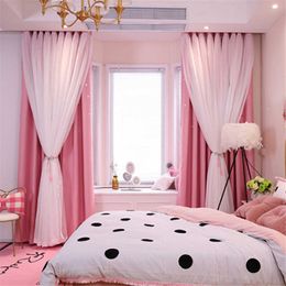 Curtain Double Layer Stars Blackout Curtains Pink Tull For Kids Room Sheer Curtains for Living Room Girl's Bedroom Window Treatments