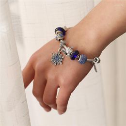 Link Bracelets 2023 Women's Glass Crystal Snowflake Beads European Fashion Jewelry Romantion Blue Rhinestone Chamrs Bracelet 16-22cm