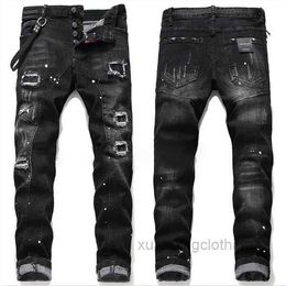 Mens Jeans Men Jean Street Pants Trend Zipper Decoration Ripped Rips Stretch Black Fashion Slim Fit Washed Motocycle Denim Panelled Trousers FAYC