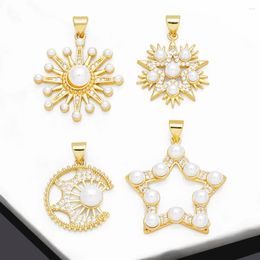 Pendant Necklaces OCESRIO Trendy Pearl Star Necklace Copper Gold Plated Crystal Sun Moon Jewellery Making Supplies Wholesale Pdtb158