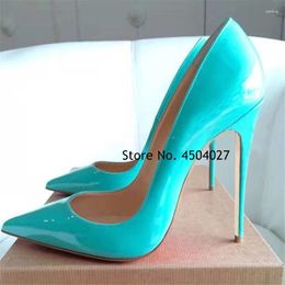 Dress Shoes Blue Patent Leather Pointed Toe Stiletto High Heels Sexy Ladies Party Club Dance Pumps