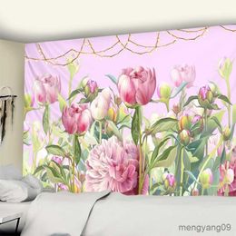 Tapestries Pink Flower Tapestry Wall Hanging Small Fresh Table Mat Bedroom Decorative Background Cloth R230815