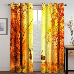 Sheer Curtains 3D Autumn Natural Forest Scenery Adult Bedroom Living Room Curtain Shading Can Be Customised with Hook Accessories 2pcs 230815