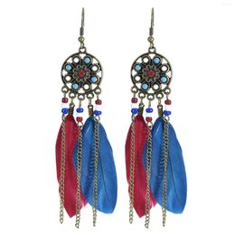 Dangle Earrings 2023 Vintage Feather Tassel Bohemian Long Chain Jewelry For Women Halloween