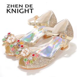 Flat shoes Summer Girls Fishmouth Sandals High Heels Fashion Pearl Bow Children s Princess Shoes 230815