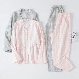 Women's Sleepwear Spring Autumn Pajamas For Women Cotton Double-Layer Gauze Long-Sleeved Trousers Suit Loungewear Ladies Home Wear Clothes