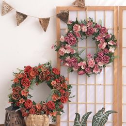 Decorative Flowers 40cm Door Wreath Large Garland Artificial Peony Flower Wall Hanging Front Wreaths Home Decoration Farmhouse Decor