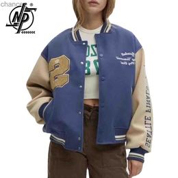 American Vintage Woman Baseball Jacket Autumn Winter Patchwork Letter Embroidered Long Sleeve Varsity Jackets Outerwear 2023 HKD230815