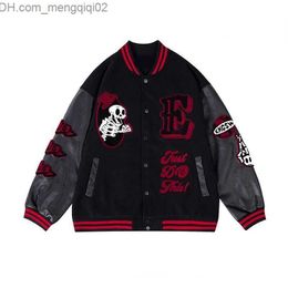 Men's Jackets 2023 New American Street Apparel Vintage Hip Hop Skull Embroidered Jacket Men's and Women's Y2K Jacket Punk Rock Fashion Loose Top Z230816