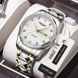 Wristwatches Sdotter 2023 Men Watches Stainless Steel Fashion Wristwatch Waterproof Luminous Quartz Week Calendar Relogio Masculi