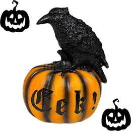 Novelty Items Halloween Pumpkin Figurines Horror Raven Ornament Tabletop Figurines Waterproof Decoration Accessory For Garden Shop Bedroom J230815