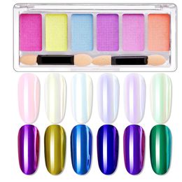 Nail Glitter Makartt Chrome Powder 6 Colours Aurora Mirror Effect Pigment Art Glitters for Nails Iridescent 230815